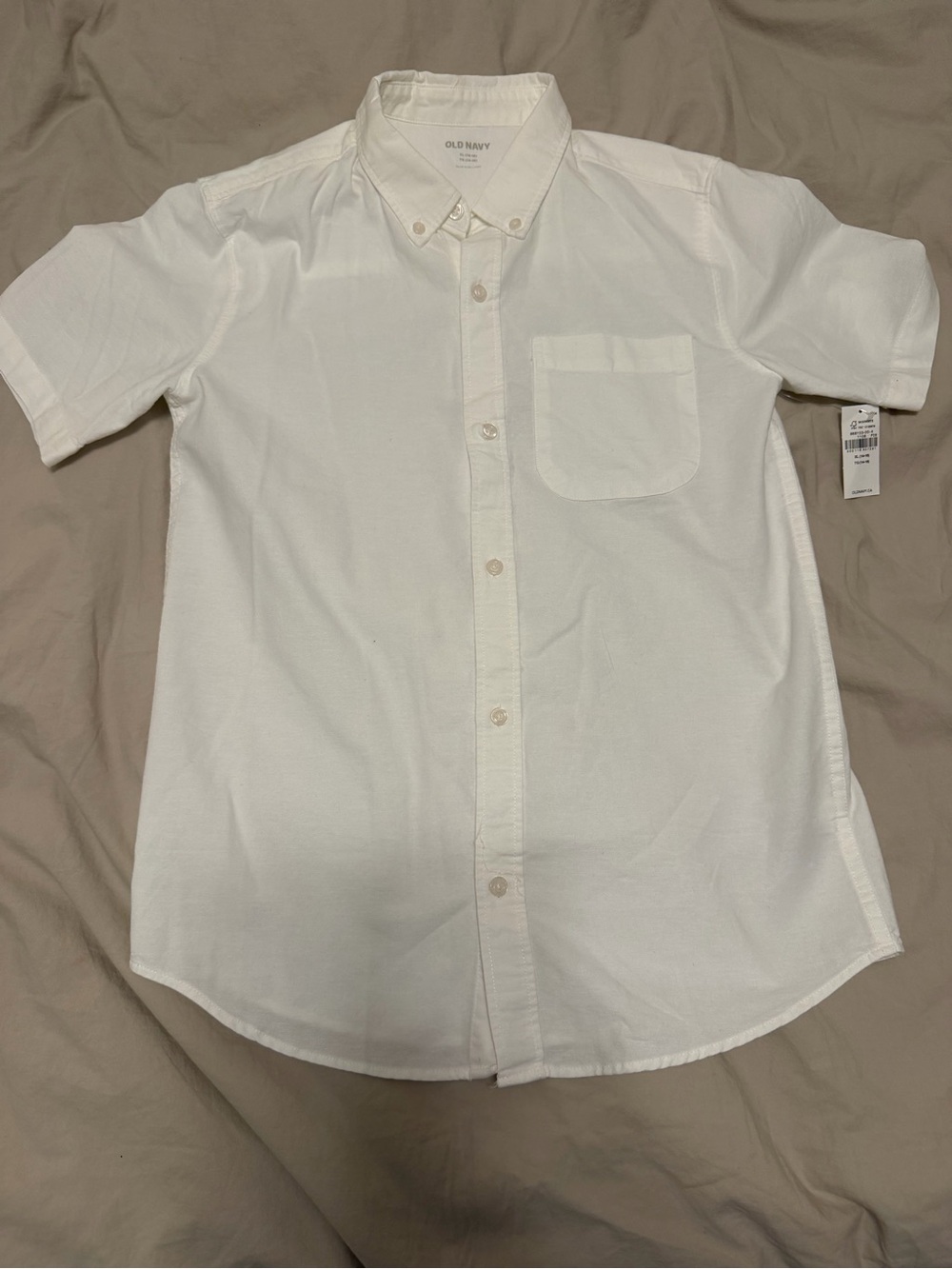 Old Navy White Short Sleeve Button-Down Shirt with Chest Pocket